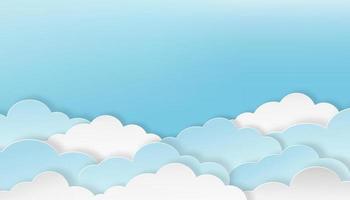 moln med blå himmel bakgrund, vektor illustration molnlandskap lager 3d papper skär stil med kopia utrymme för text. horisontell banner för vårrea eller sommarsäsong