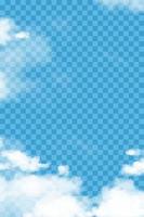 moln himmel på blå genomskinlig bakgrund, bakgrund skönhet natur dekoration för webbbanner täckning, vektor 3d illustration vertikal mjuka fluffiga moln och himmel på våren för mobil skärm bakgrund