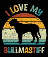 Sonnenuntergang-Silhouettegeschenkhundeliebhaber-Hundeinhaber-wesentlicher T - Shirt des lustigen bullmastiff Vintagen retro vektor