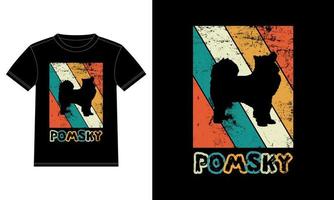 rolig pomsky vintage retro solnedgång silhuett gåvor hund älskare hundägare viktig t-shirt vektor