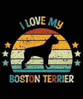 Sonnenuntergang-Silhouettegeschenke des lustigen Boston-Terriers Vintager retro wesentlicher T - Shirt des Hundeliebhaber-Hundebesitzers vektor