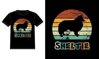 Sonnenuntergang-Silhouettegeschenke des lustigen sheltie Vintagen retro wesentlicher T - Shirt des Hundeliebhaber-Hundeinhabers vektor