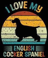 Sonnenuntergang-Silhouettegeschenke des lustigen englischen Cocker spaniels Vintager retro wesentlicher T - Shirt des Hundeliebhaber-Hundeinhabers vektor