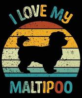 rolig maltipoo vintage retro solnedgång silhuett gåvor hund älskare hundägare viktig t-shirt vektor