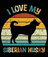 rolig siberian husky vintage retro solnedgång silhuett gåvor hund älskare hundägare väsentlig t-shirt vektor