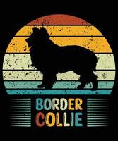 Sonnenuntergang-Silhouettegeschenkhundeliebhaber-Hundeinhaber-wesentlicher T - Shirt der lustigen Border-Collie Vintagen retro vektor