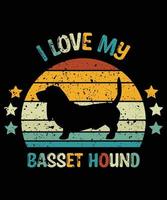 Sonnenuntergang-Silhouettegeschenkhundeliebhaber-Hundeinhaber-wesentlicher T - Shirt des lustigen Basset-Jagdhundes Vintager retro vektor