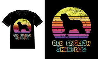 rolig gammal engelsk fårhund vintage retro solnedgång siluett gåvor hund älskare hundägare viktig t-shirt vektor