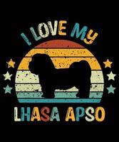 Sonnenuntergang-Silhouettegeschenke des lustigen Lhasa Apso Vintagen Retro- wesentlichen T - Shirt des Hundeliebhaber-Hundeinhabers vektor