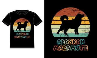 rolig alaskan malamute vintage retro solnedgång silhuett gåvor hund älskare hundägare viktig t-shirt vektor