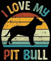 Sonnenuntergang-Silhouettegeschenkhundeliebhaber-Hundeinhaber-wesentlicher T - Shirt der lustigen Grubenstier-Weinlese retro vektor