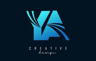 kreativa blå bokstäver ya ya-logotyp med ledande linjer och vägkonceptdesign. bokstäver med geometrisk design. vektor