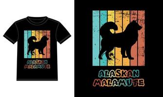 rolig alaskan malamute vintage retro solnedgång silhuett gåvor hund älskare hundägare viktig t-shirt vektor