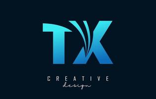 kreative blaue buchstaben tx tx-logo mit führenden linien und straßenkonzeptdesign. Buchstaben mit geometrischem Design. vektor