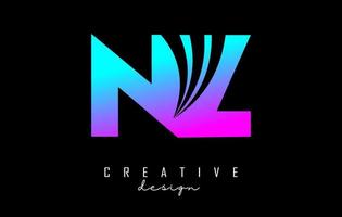 kreativa färgglada bokstäver nz nz logotyp med ledande linjer och vägkonceptdesign. bokstäver med geometrisk design. vektor