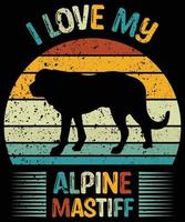 rolig alpin mastiff vintage retro solnedgång silhuett gåvor hund älskare hundägare viktig t-shirt vektor