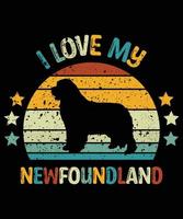 rolig Newfoundland vintage retro solnedgång silhuett gåvor hund älskare hundägare väsentlig t-shirt vektor