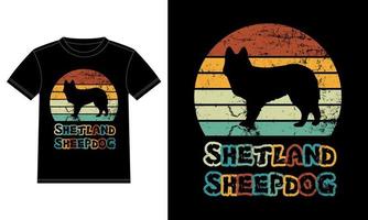 Sonnenuntergang-Silhouettegeschenke des lustigen Shetlandinseln-Schäferhundes Vintager retro wesentlicher T - Shirt des Hundeliebhaber-Hundeinhabers vektor