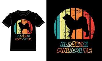 rolig alaskan malamute vintage retro solnedgång silhuett gåvor hund älskare hundägare viktig t-shirt vektor