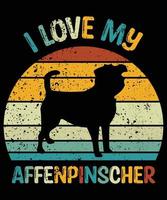 Sonnenuntergang-Silhouettegeschenke des lustigen Affenpinschers Vintager retro wesentlicher T - Shirt des Hundeliebhaber-Hundeinhabers vektor