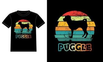 rolig puggle vintage retro solnedgång silhuett gåvor hund älskare hundägare viktig t-shirt vektor