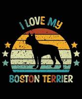 Sonnenuntergang-Silhouettegeschenke des lustigen Boston-Terriers Vintager retro wesentlicher T - Shirt des Hundeliebhaber-Hundebesitzers vektor