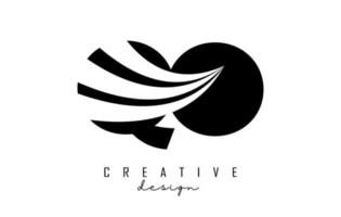 kreative schwarze buchstaben qo qo logo mit führenden linien und straßenkonzeptdesign. Buchstaben mit geometrischem Design. vektor