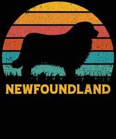 rolig Newfoundland vintage retro solnedgång silhuett gåvor hund älskare hundägare väsentlig t-shirt vektor