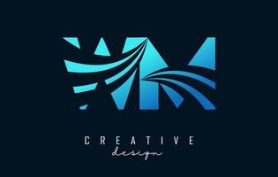 kreativa blå bokstäver wm wm-logotyp med ledande linjer och vägkonceptdesign. bokstäver med geometrisk design. vektor