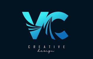 kreativa blå bokstäver vc vc logotyp med ledande linjer och vägkonceptdesign. bokstäver med geometrisk design. vektor