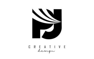 kreativa svarta bokstäver pj pj logotyp med ledande linjer och vägkonceptdesign. bokstäver med geometrisk design. vektor