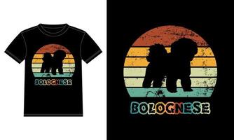 rolig Bolognese vintage retro solnedgång silhuett gåvor hund älskare hundägare viktig t-shirt vektor