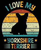 Sonnenuntergang-Silhouettegeschenke des lustigen Yorkshire-Terriers Vintager retro wesentlicher T - Shirt des Hundeliebhaber-Hundebesitzers vektor