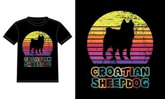 rolig kroatisk fårhund vintage retro solnedgång silhuett gåvor hund älskare hundägare viktig t-shirt vektor