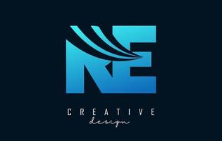 kreativa blå bokstäver re-logotyp med ledande linjer och vägkonceptdesign. bokstäver med geometrisk design. vektor