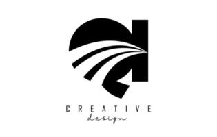 kreative schwarze buchstaben qi qi logo mit führenden linien und straßenkonzeptdesign. Buchstaben mit geometrischem Design. vektor