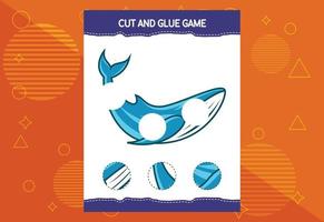 klippa och limma spel för barn med fisk. klippträning för förskolebarn. utbildning arbetsblad. vektor