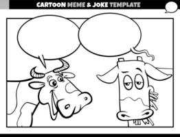 Schwarz-Weiß-Cartoon-Meme-Vorlage mit Comic-Kühen vektor