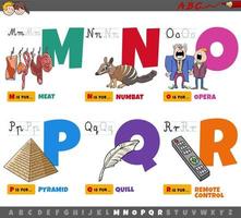 pädagogische Cartoon Alphabet Buchstaben für Kinder von m bis r vektor