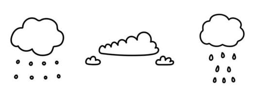 Reihe von Doodle-Wolken isoliert. Vektorelemente für Design, schwarze Wolkenumrisse. vektor