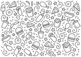 Satz von handgezeichneten Fast-Food-Doodle. Vektor-Illustration. vektor