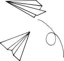 pappersflygplan hand dras i doodle stil. , skandinavisk, monokrom. uppsättning element för design klistermärke, ikon, kort, affisch, plan vektor