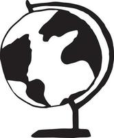 Globus handgezeichnet im Doodle-Stil. , skandinavisch, einfarbig. einzelnes element für designaufkleber, symbol, plakat, banner. Geographischer Schulunterricht vektor