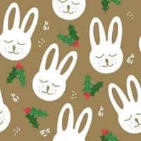 christmas bunny seamless mönster handritad. vektor, minimalism. textilier, tapeter, omslagspapper. söt baby print vektor