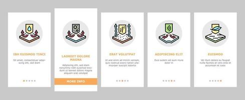 Stoffe Eigenschaften Onboarding Icons Set Vektor