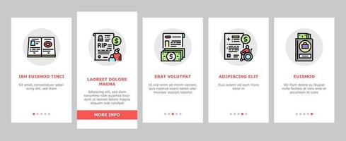 Zulage Finanzhilfe Onboarding Icons Set Vektor