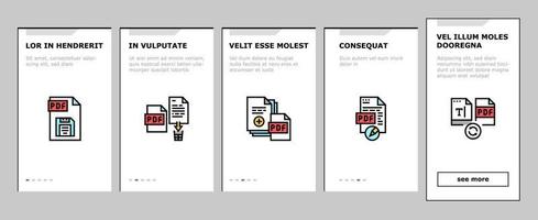 pdf elektronisk fil onboarding ikoner set vektor