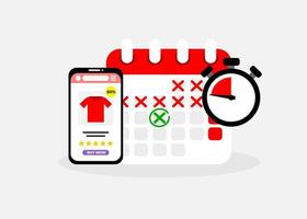 illustration von online-shop, kalender und stoppuhr. Illustration eines interessanten Promo-Countdowns beim Online-Shop-Shopping-Event. vektor