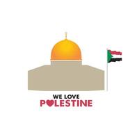 wir lieben das plakatkonzept für palästina. al aqsa und schwenkender palästina-flaggenvektor auf weißem hintergrund. vektor