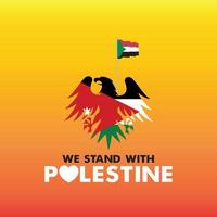jordan står med palestinska logotyp, bokstäver, typografi, vektorillustration. jordan flaggan på örn och palestinska flaggor vajar. det nationella tyget i Palestina och det hashemitiska kungariket Jordan. vektor